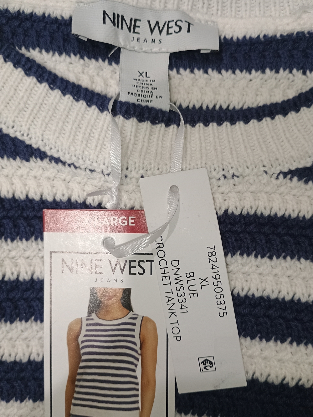Nine West Navy & White Striped Sleeveless Knit Tank Top - Picture 2 of 11